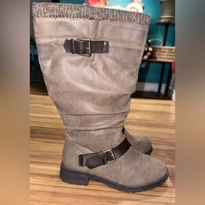 TC Taupe Heeled Boots with Buckle Detail
